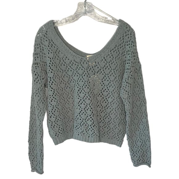 ARTELIER by Nicole Miller Sky Blue Scoop-Neck Open-Knit Long Sleeve Sweater S - Picture 2 of 8